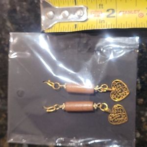 ** 3/$5 ** Earrings, pierced dangle wood/goldtone